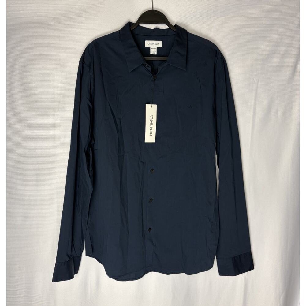 New Calvin Klein Button Down Shirt Men's XXL Dusk Blue Classic Dressy Corpcore